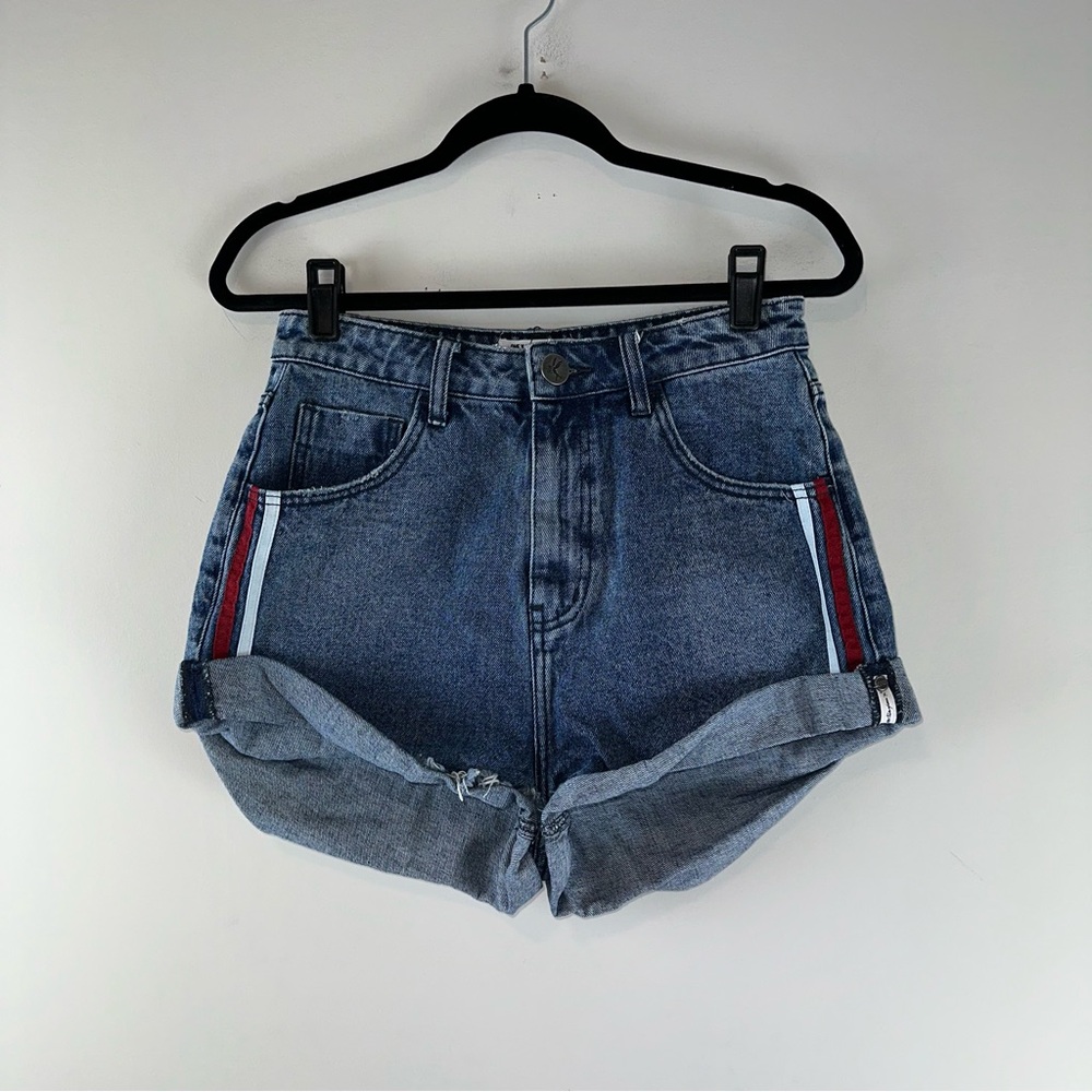 One by One Teaspoon High Waist Bandits Striped High Rise Jean Shorts Size 29